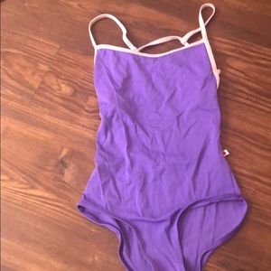 Yumiko leotard small purple with pink trim